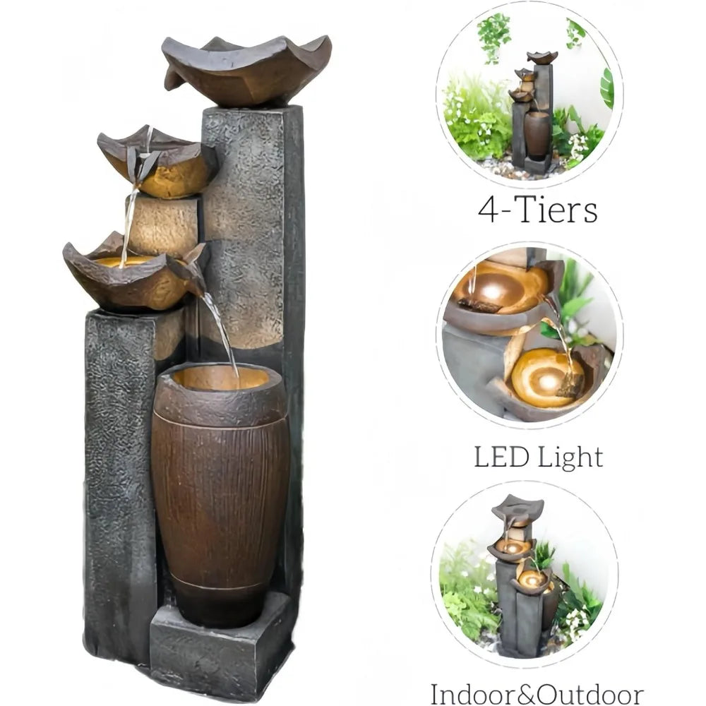 Outdoor Patio Fountain with Lights, Gardens/Backyards/Lawns/Balconies