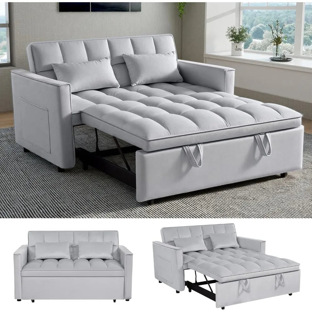 Pull-Out Sleeper Sofa Bed 3-Level Adjustable Backrest, Loveseat Sleeper Couch