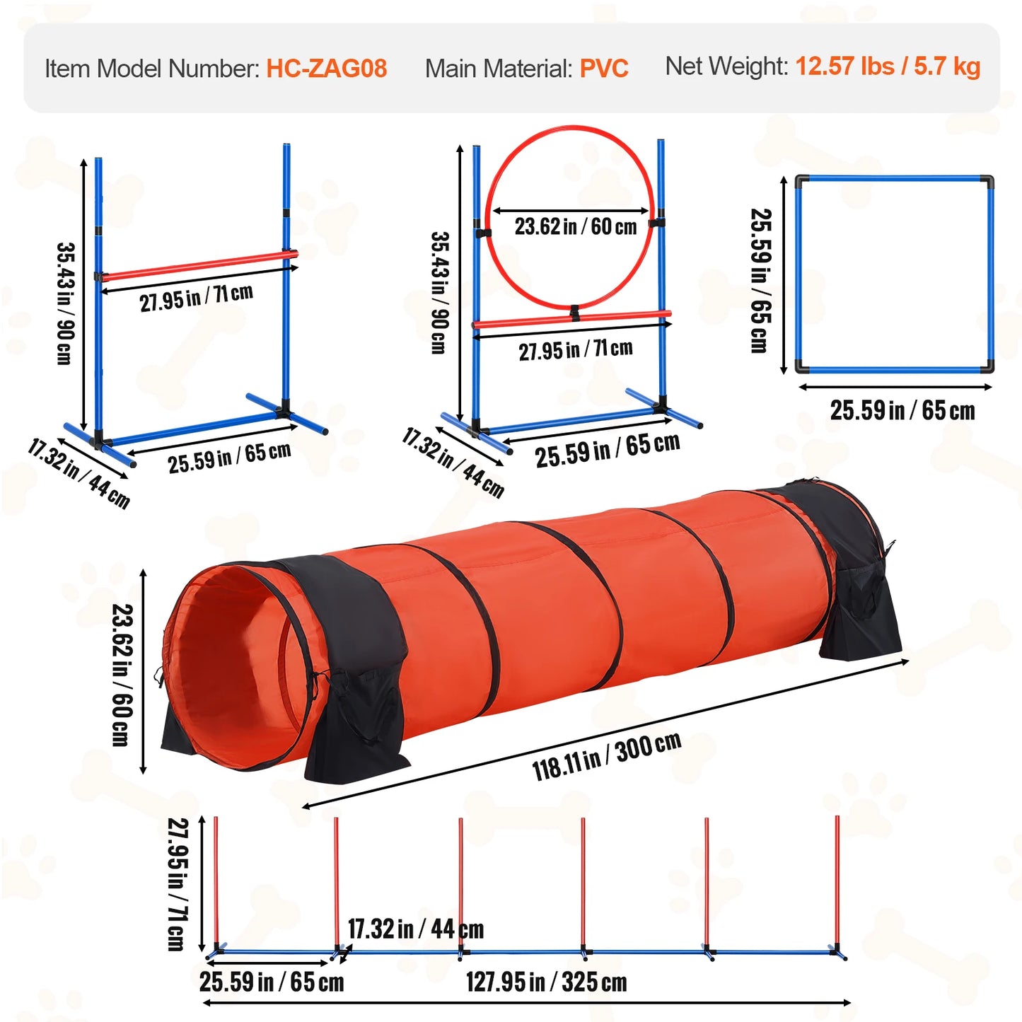 Dog Agility Training Equipment, Adjustable Hurdles, Extend Tunnel, Storage Bag