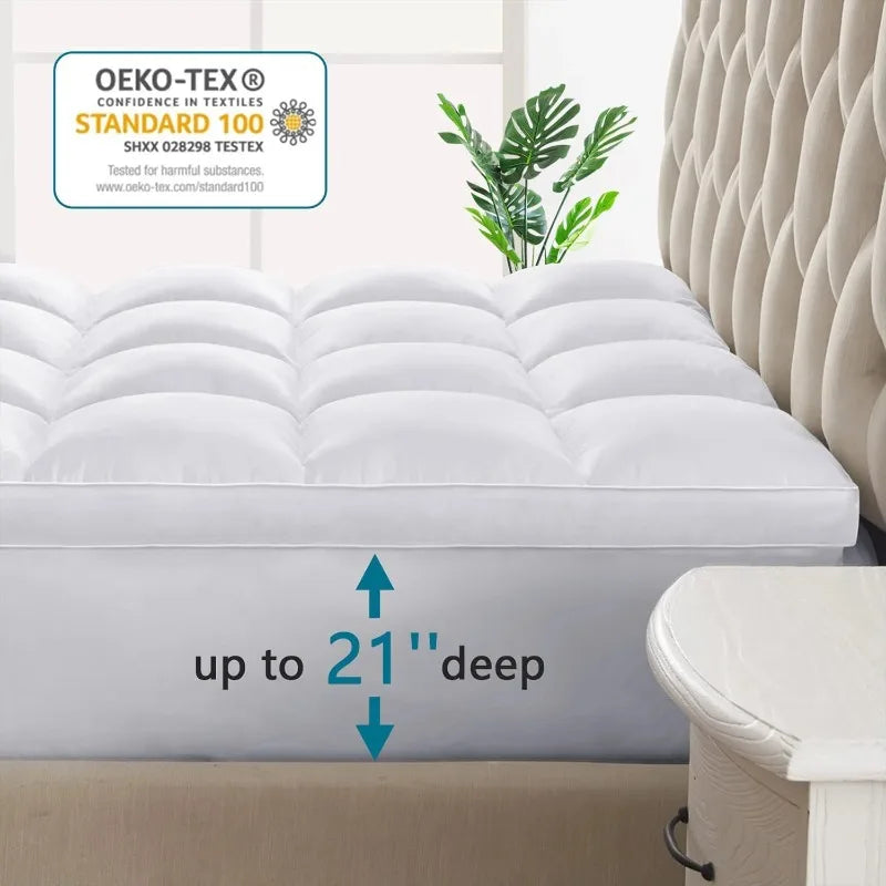 Mattress Topper, 400TC Extra Thick Cooling Mattress Pad Cover, Fluffy Soft Pillow Top