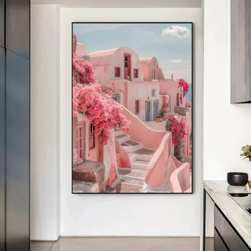 Modern Greece Summer Coast Santorini Travel Landscape Posters And Prints, Canvas Printing, Wall Art