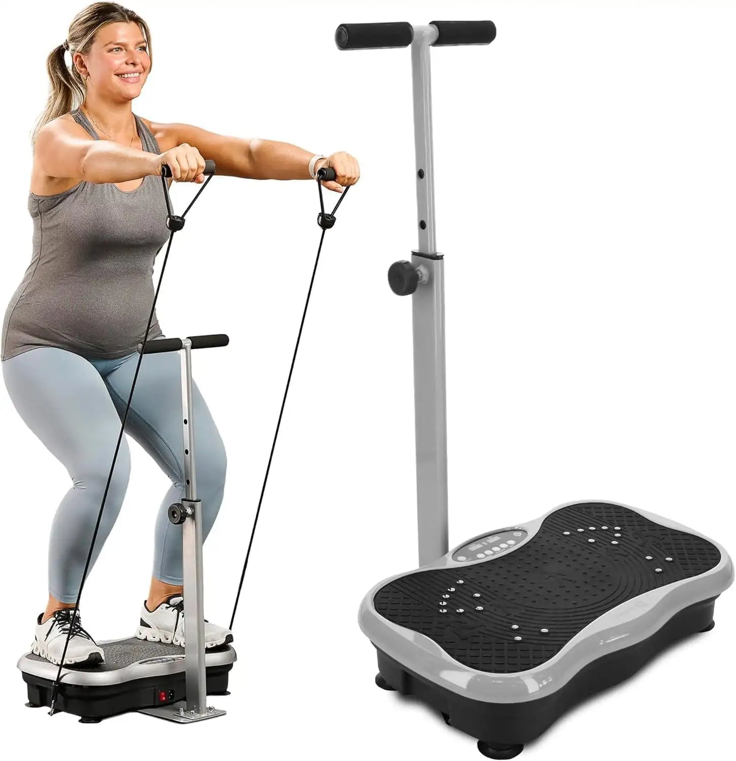 Vibration Plate, Adjustable Handlebar, Resistance Bands, Bluetooth, Lymphatic Drainage, Relieve Pain, Help Sleep, Fat Burning & Weight Loss
