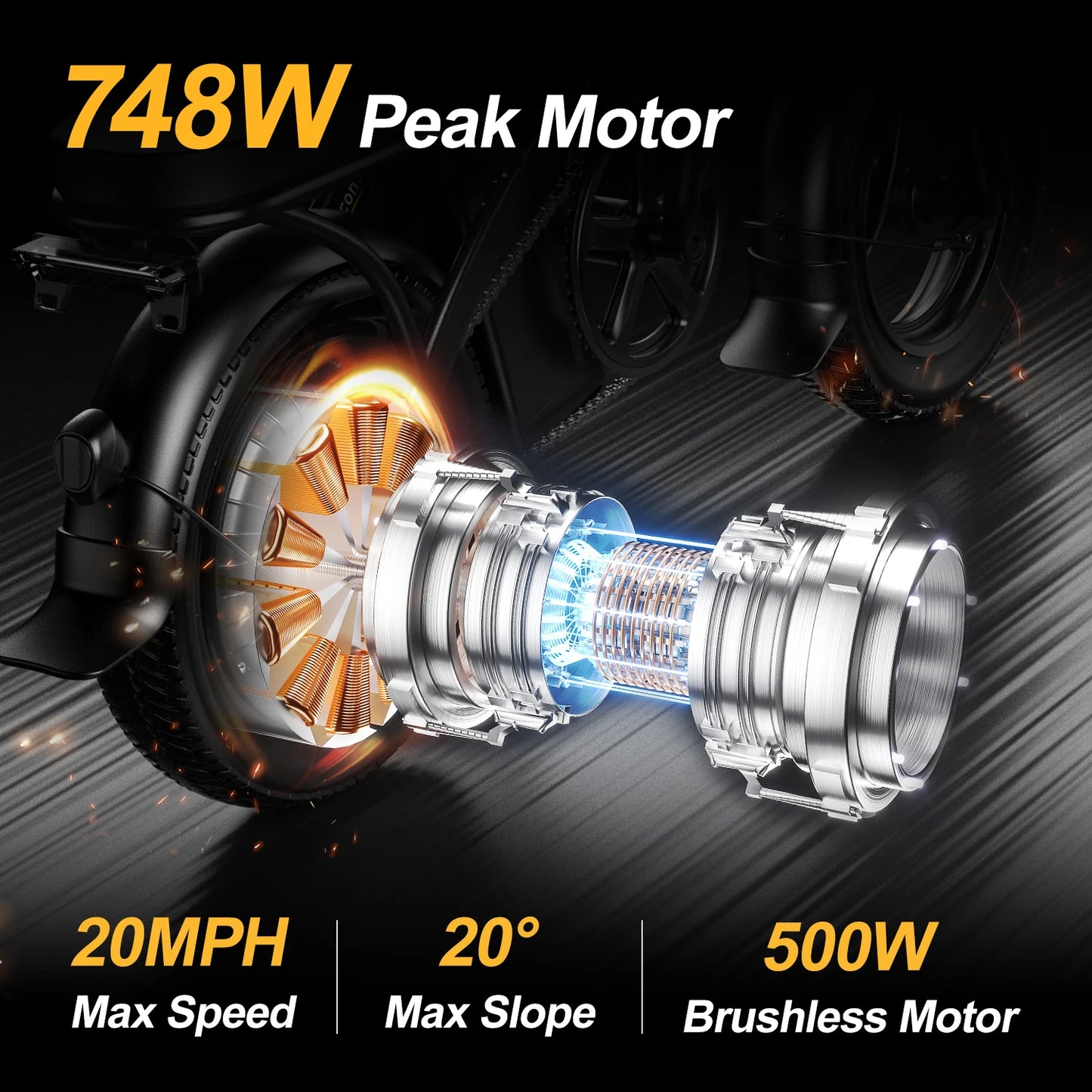 Electric Bike 750W Peak Motor 48V15AH Removable Lithium Battery Adult Foldable E Bike LCD Display 14-inch Tire Electric