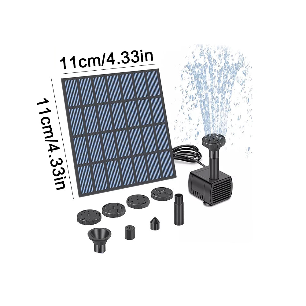 Solar Water Fountain Pump With Nozzles, Pond, Garden, Pool, Aquarium
