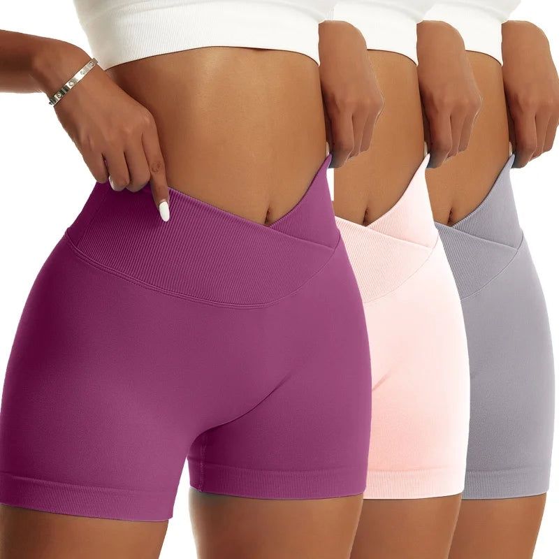 3 Pieces Women Solid Peach Hip Sports Pants, High Waist Elastic, Breathable, Running/Biker/Yoga