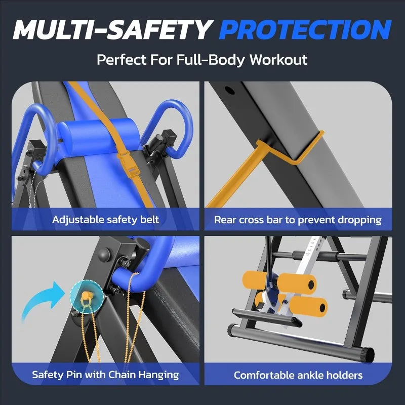 Heavy Duty Inversion Table, Headrest, Adjustable, Protective Belt, Back Stretcher, Pain Relief Therapy