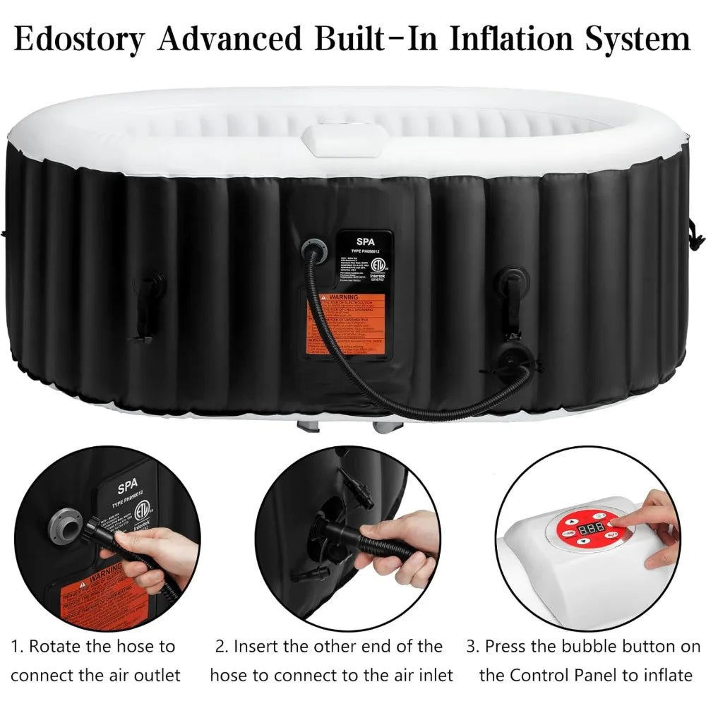 Hot Tub, Inflatable, Portable, Oval Spa, 2-Person, 90 Bubble Jets, Cover, Filter Cartridges, Pump, Black