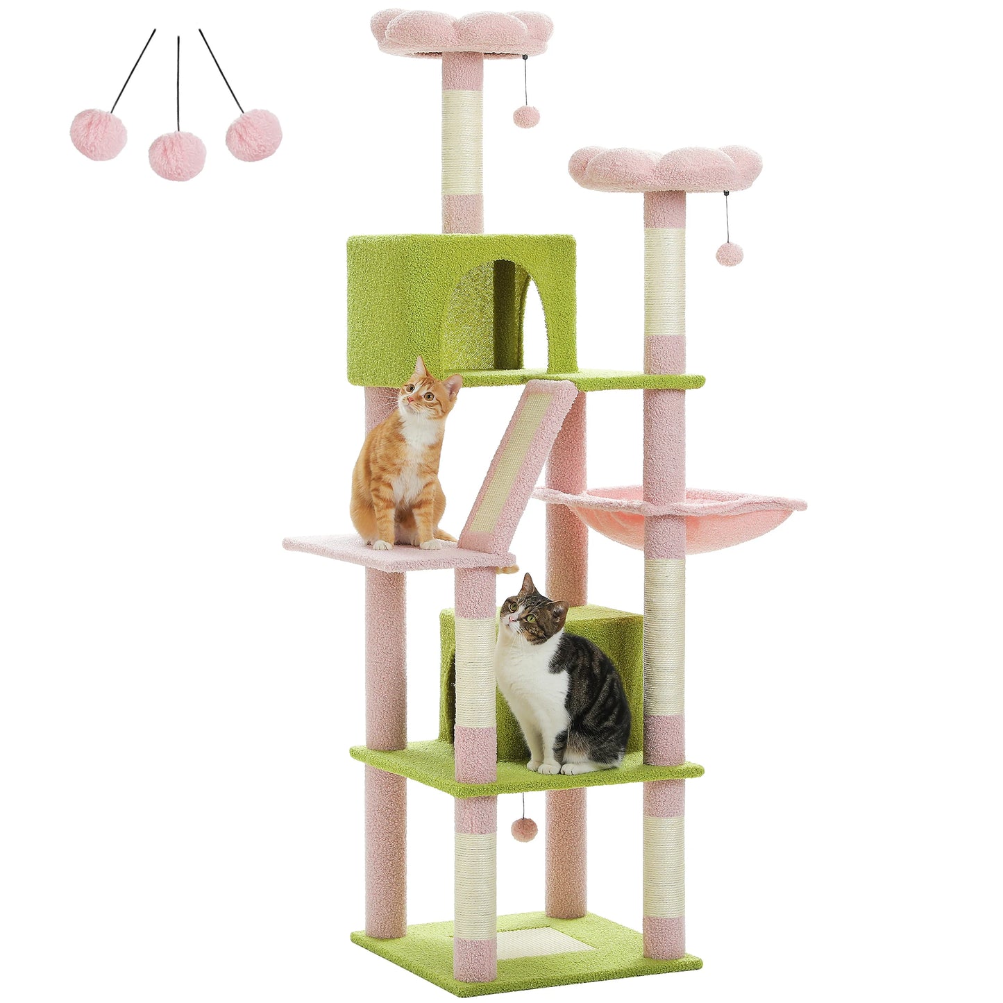 Tall Cat Tower for Indoor Cats, Multi-Level Plush Condo with Scratching Posts, Perches, Caves