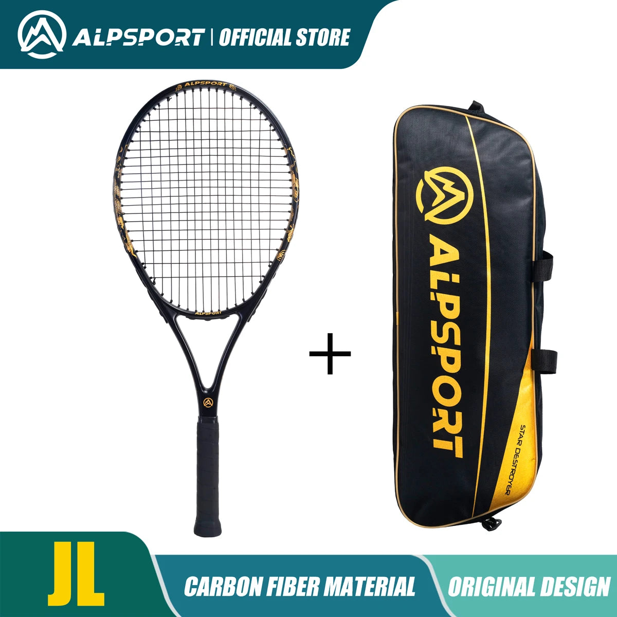ALPSPORT JL 27-in, Durable, 4 3/8-in Grip, Carbon Fiber, Tennis Racket