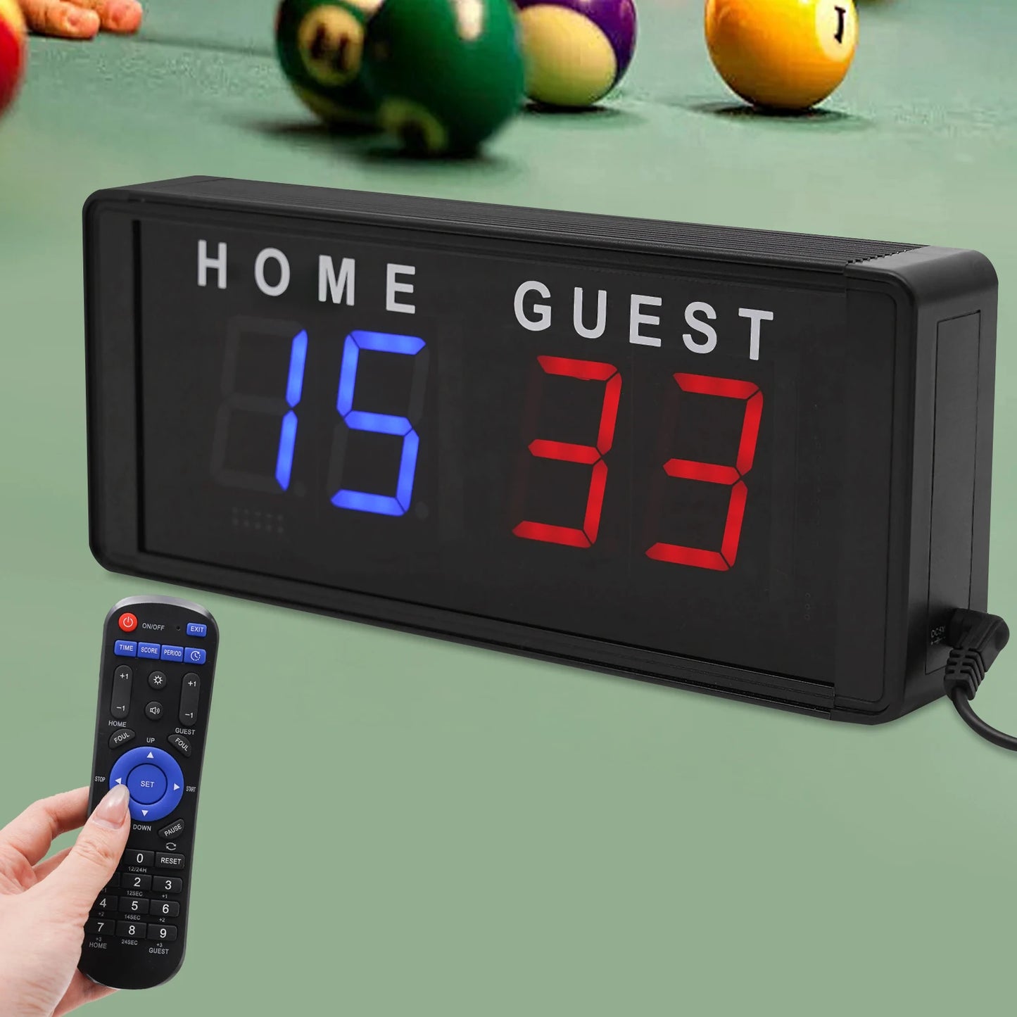 4-Digit, LED Electronic Score Keeper, Remote, Badminton/Volleyball/Baseball/Table Tennis