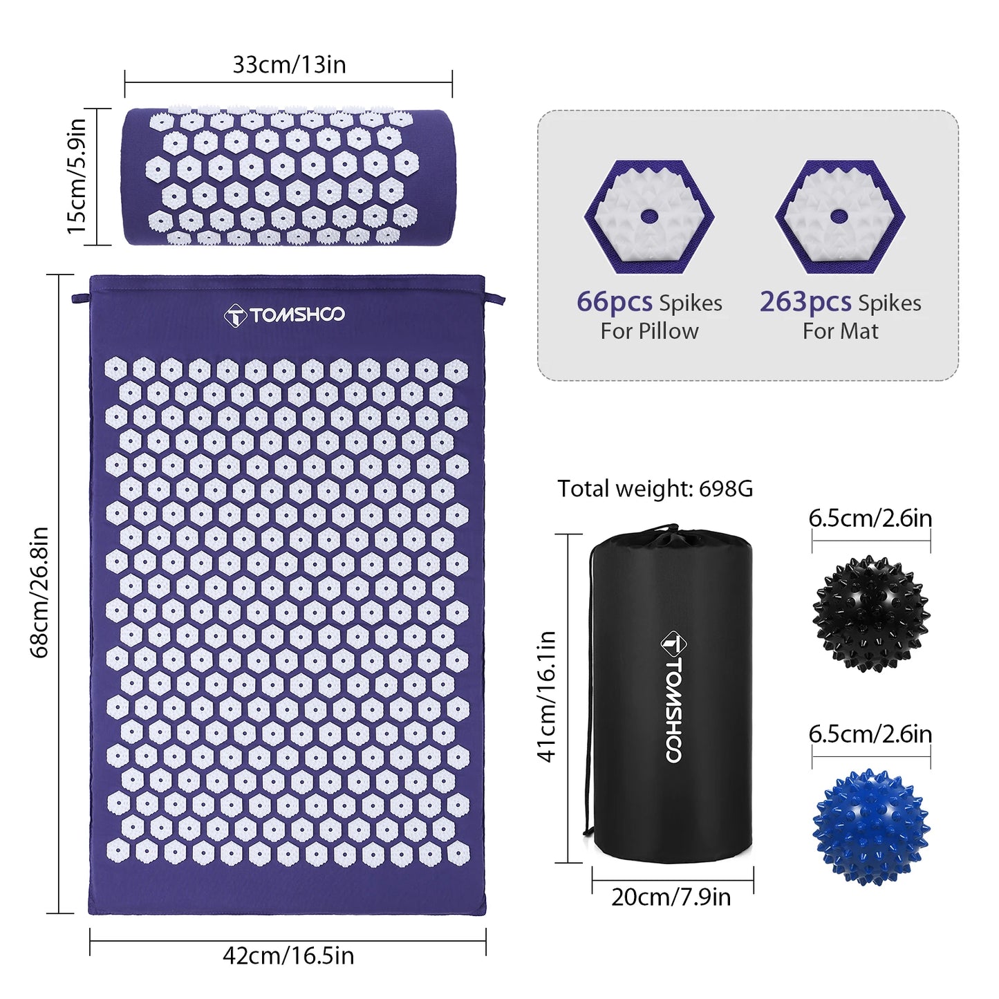 Acupressure Mat, Pillow Massage Set, Tension Relief Muscle Relaxation, Stress Relief, Back Pain