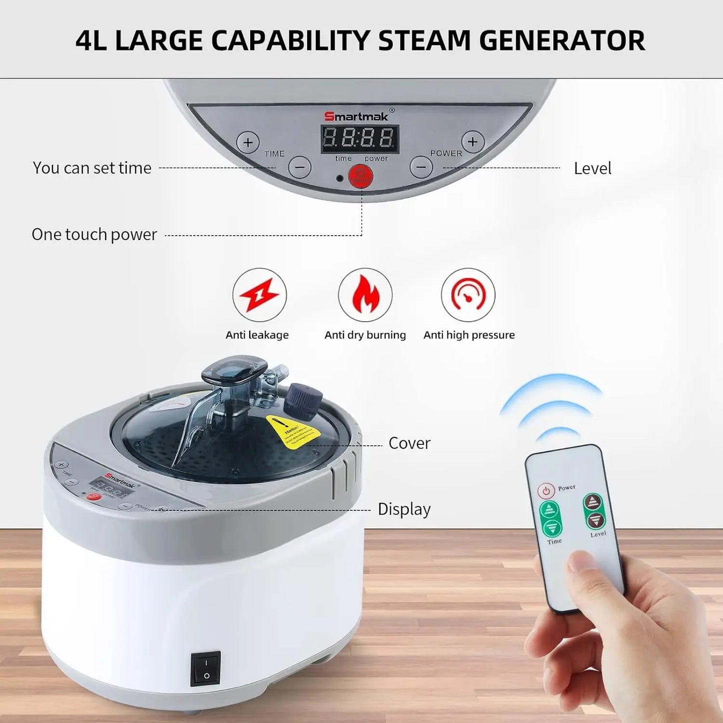Sauna Steamer, Portable, Steam Pot Generator, Remote Control Spa Machine, Herbal Box