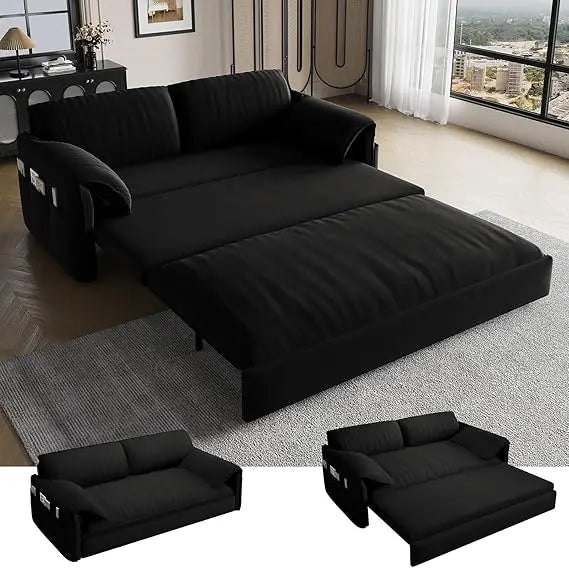 63.8" Futon Sofa Bed Queen Size, Pull Out Bed, 3-in-1 Convertible Sleeper Sofa with Side Pocket