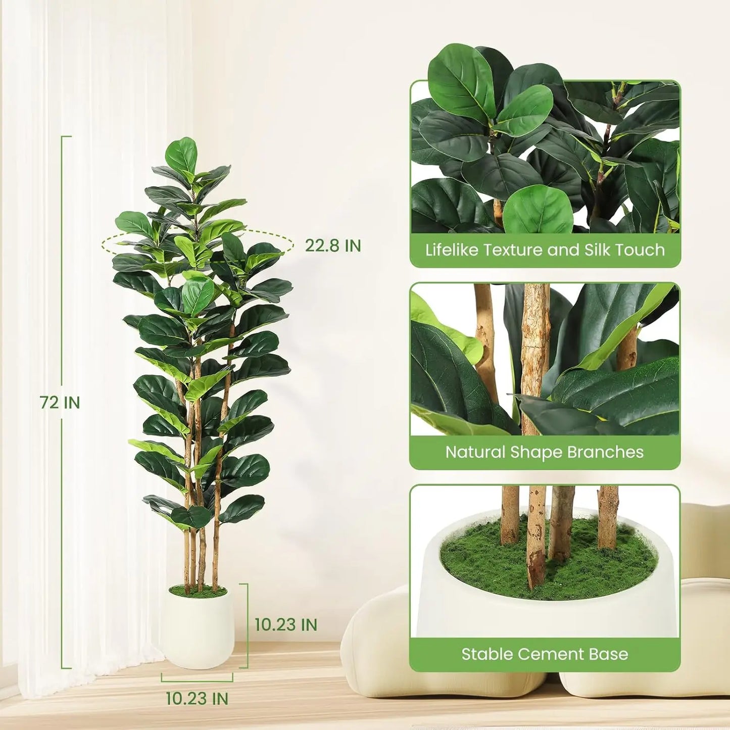 Artificial Fiddle Leaf Fig Tree, Pot Included