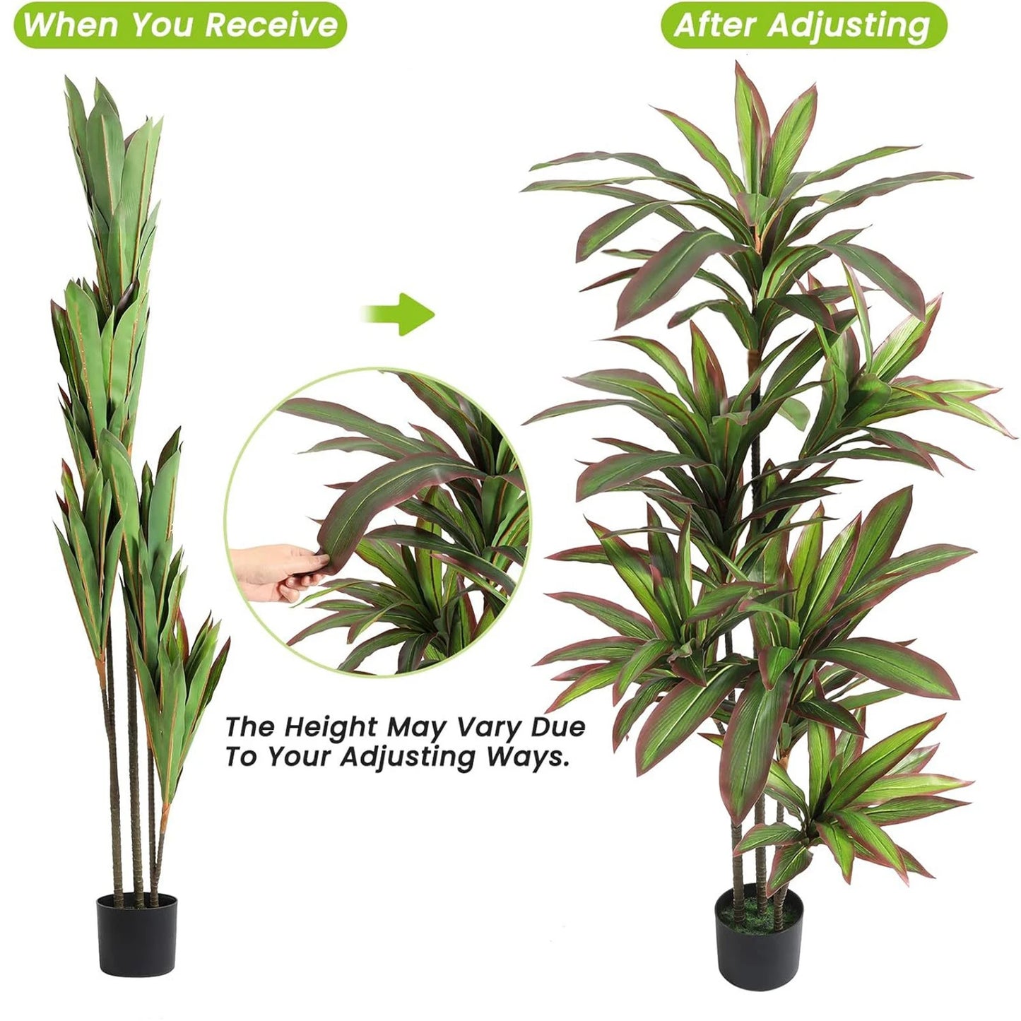 Artificial Dracaena Plant Indoor, Fake Tree In Pot, Adjustable Branches And Leaves