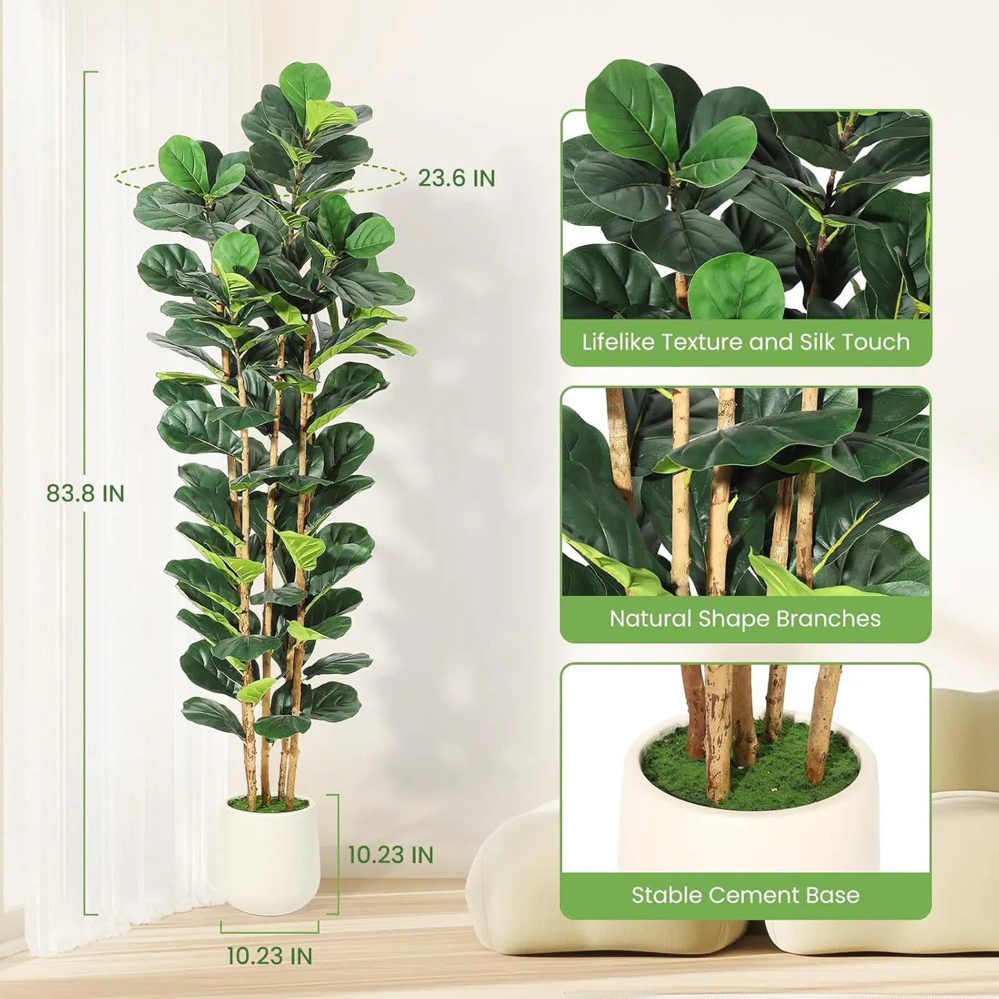 Artificial Fiddle Leaf Fig Tree, Pot Included