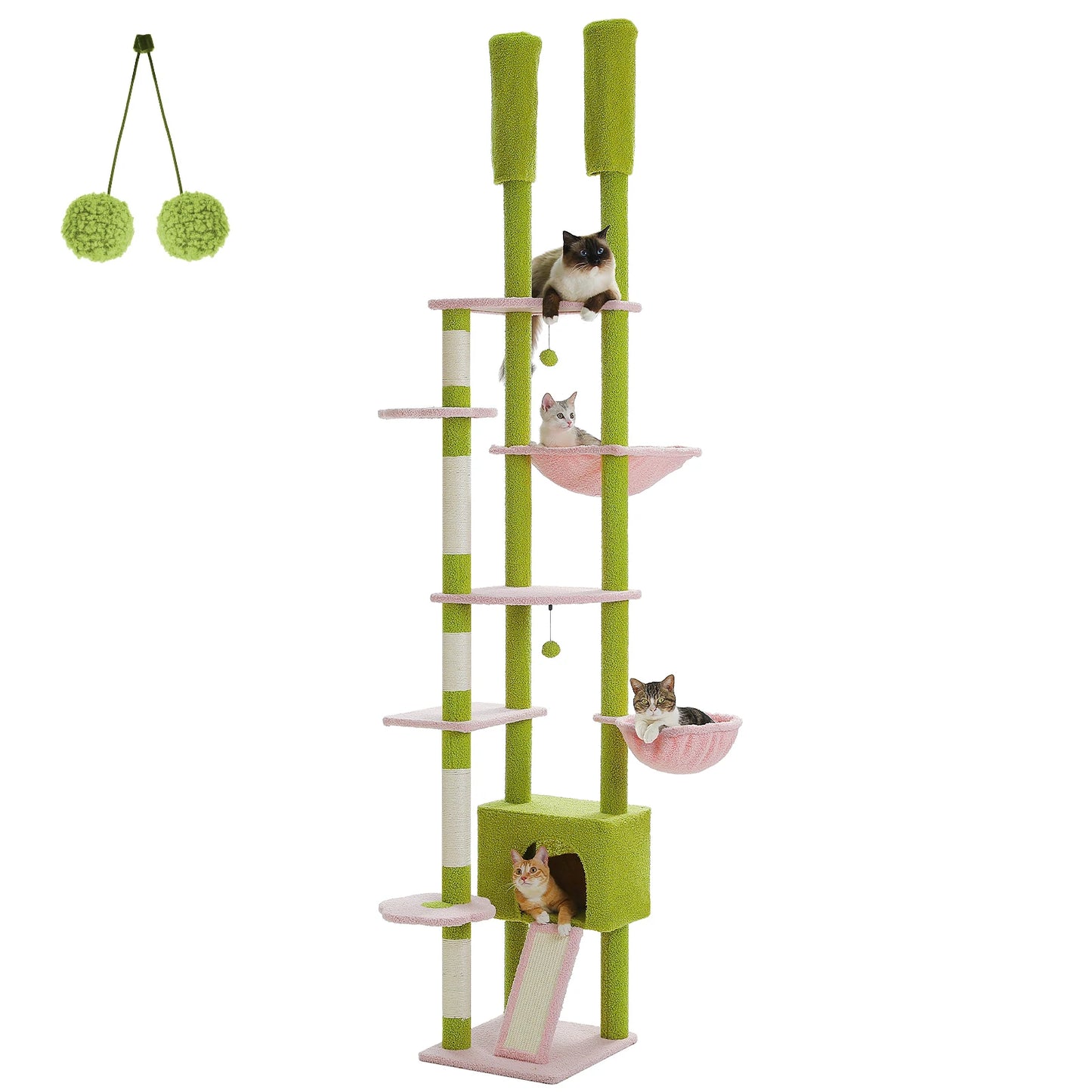 Cactus Cat Tree, Floor/Ceiling Tower, Adjustable Height, Condo Cozy Hammock, Scratching Post