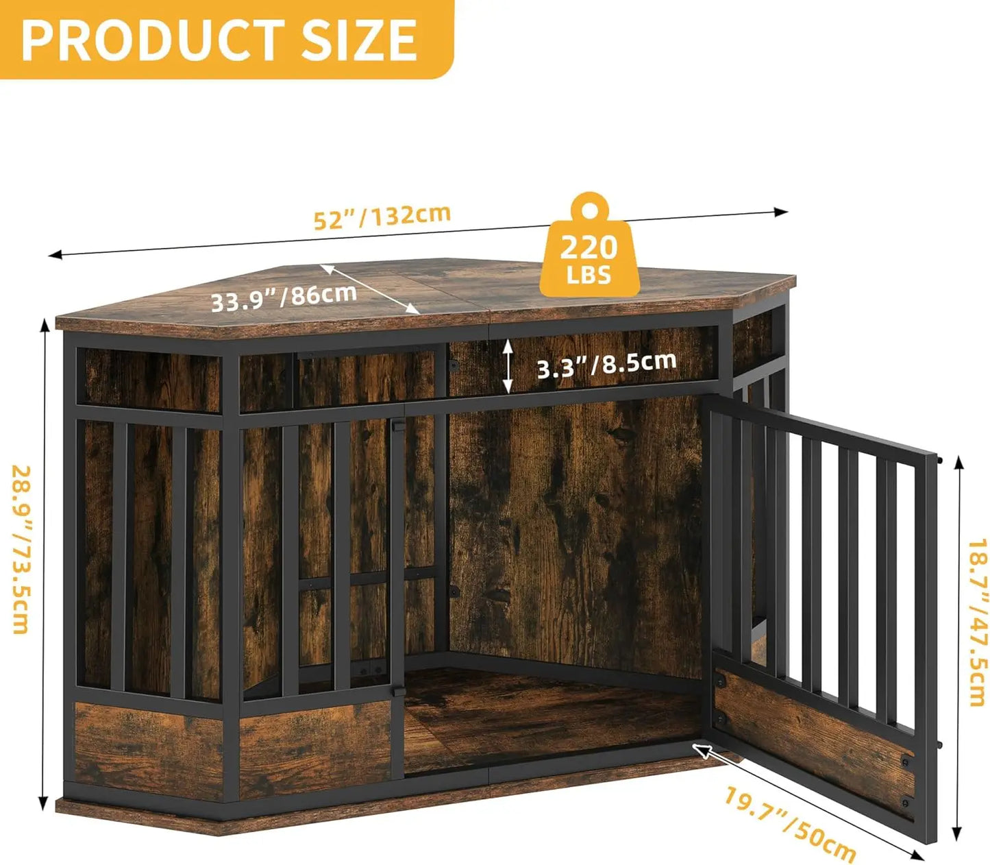 Corner, 52 Inch, Heavy Duty Dog Kennel