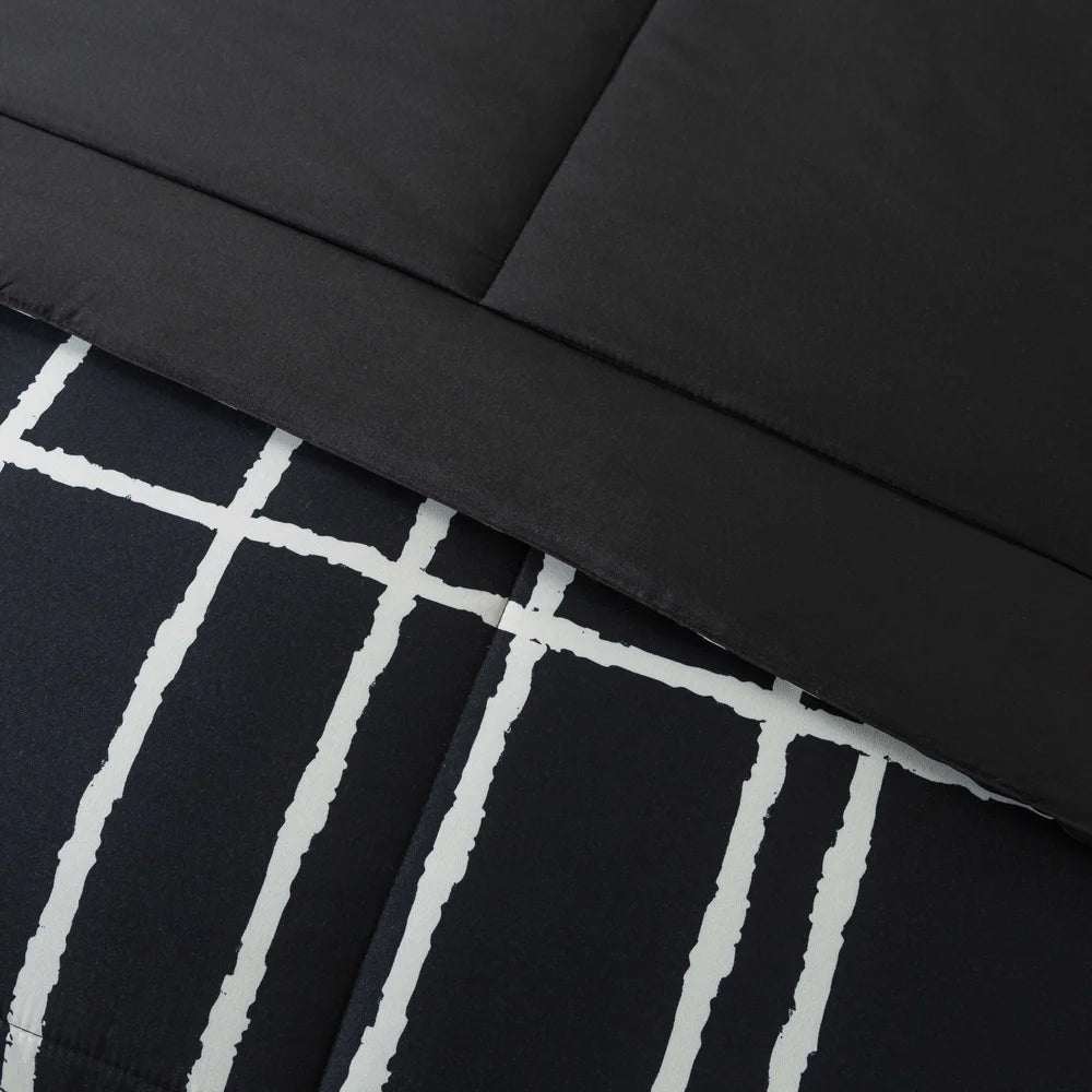 7-Piece Full Reversible Comforter Set, Sheets, Pillowcases, Shams, Storage Bag, Soft Polyester Bedding, Black White Checker