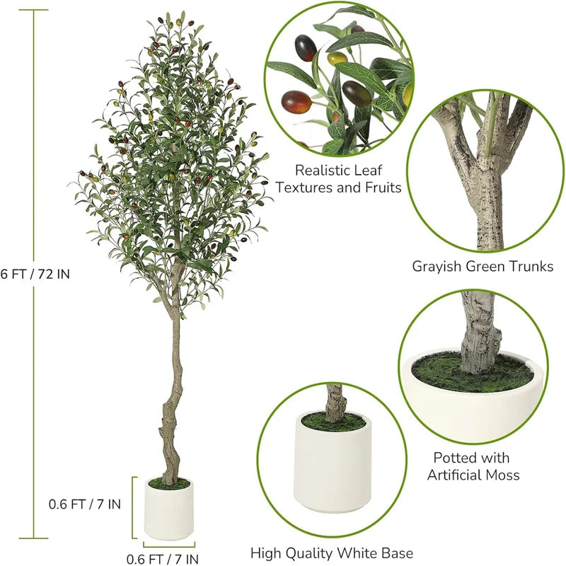 2 Pack Faux Olive Tree Tall, Artificial, Indoor, White Planter, Green Moss