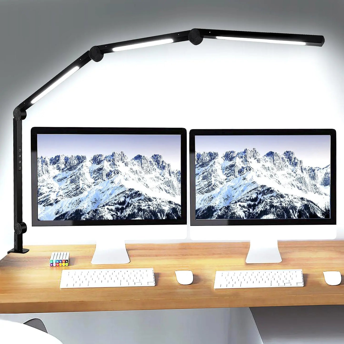 LED Desk Lamp with Clamp Flexible 4 sections Swing Arm Three light Sources, 4 Color Modes & 5 Brightness