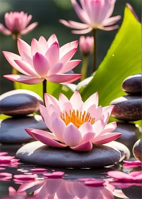 Spa Zen Cherry Blossom, Lily Pink Lotus Canvas, Print Posters, Art for Fitness/Yoga Studio