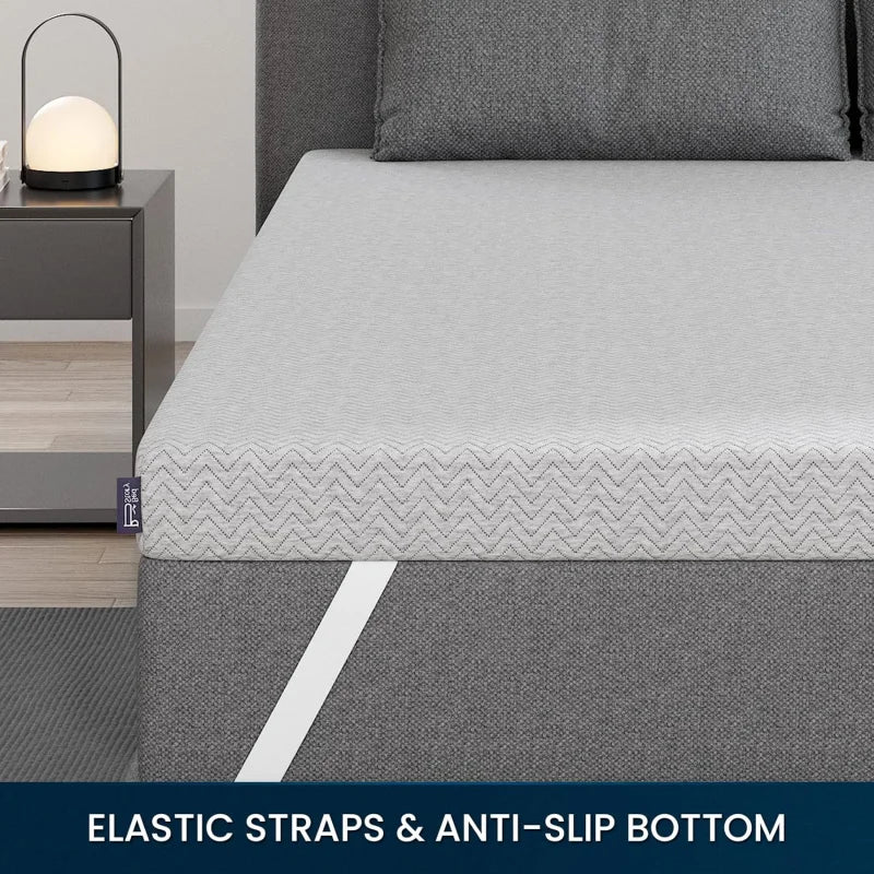 Mattress Topper 3 Inch King Size - Extra Firm Memory Foam Bed Topper for Pain Relief - Copper Gel Bamboo Charcoal Green