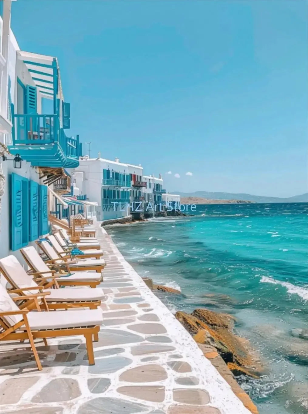 Modern Greece Summer Coast Santorini Travel Landscape Posters And Prints, Canvas Printing, Wall Art