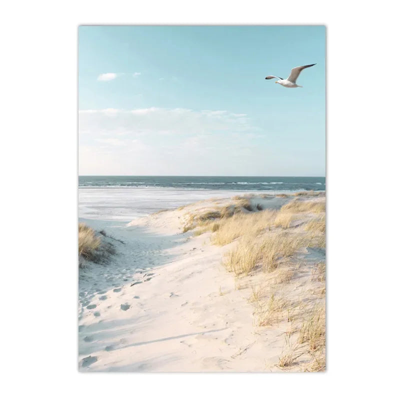 Summer Sea Beach, Coconut Tree, Surfboard Posters And Prints, Seagull Swan Wall Art, Canvas Painting