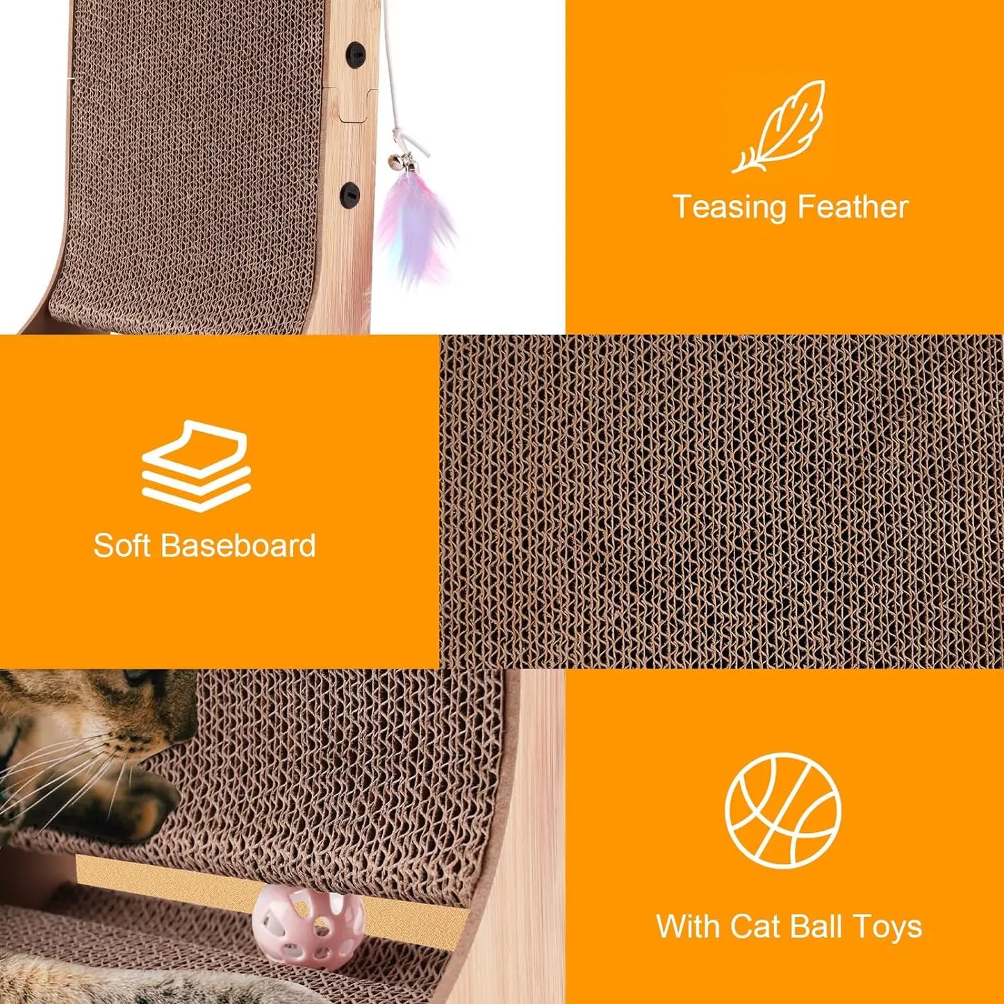L Shape Cat Scratcher, 23.6 Inch, Indoor, Protecting Furniture, Cardboard