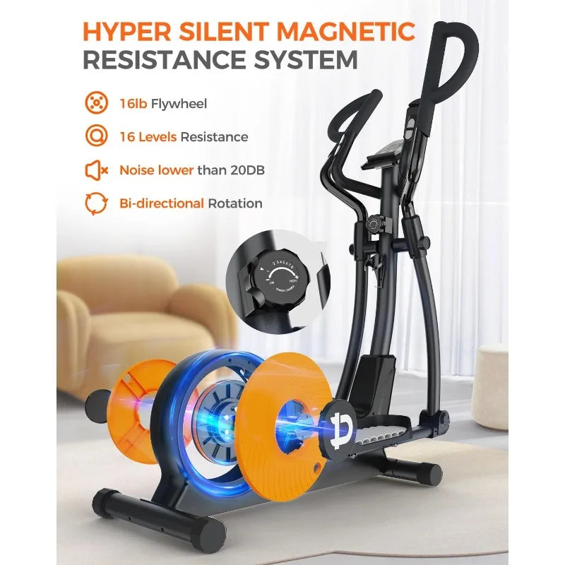 Elliptical Exercise Machine, Hyper-Quiet Magnetic Driving System