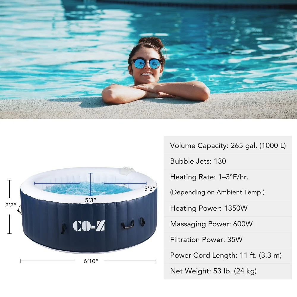 Inflatable Round Spa Hot Tub, 6 Adults, 130 Massage Jets, PVC Heated, Portable Jacuzzi, Easy Setup, Cover and Filter Cartridges