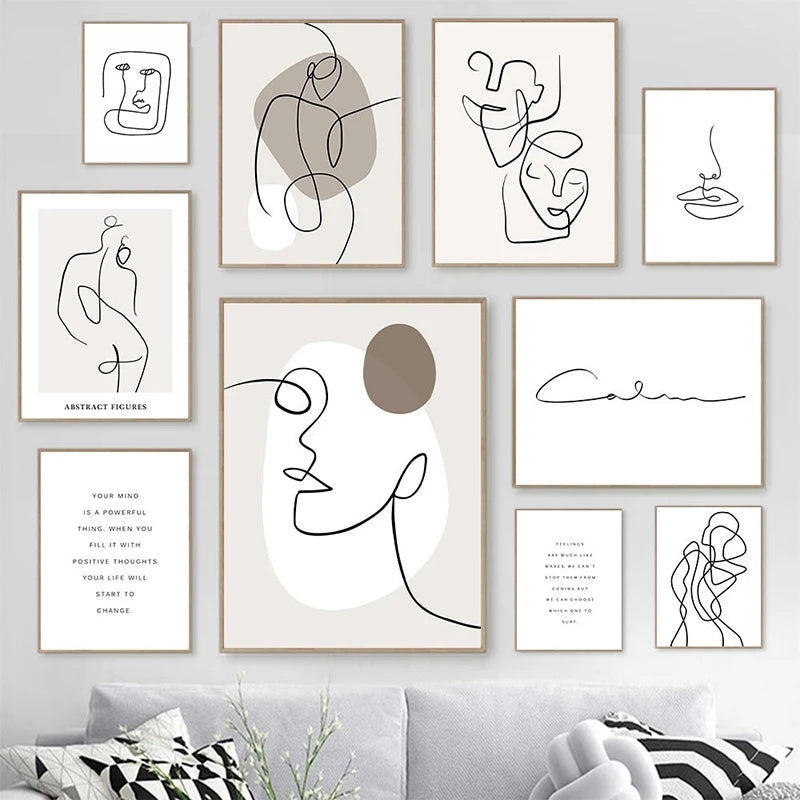 Abstract Posters, Minimalist Wall Art Canvas Painting ,Line Body Face Art Prints, Nordic Wall Pictures