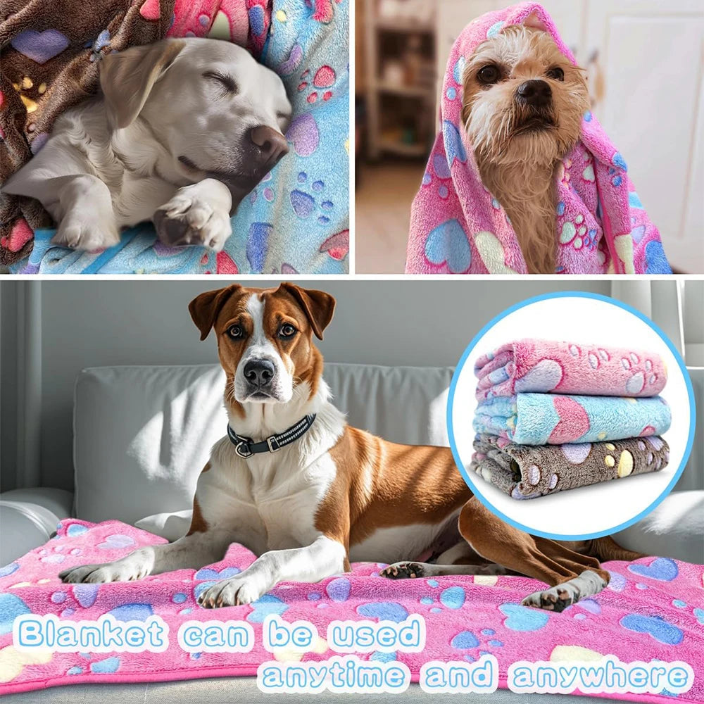 1-Pack Cozy Plush Pet Blanket With Paw Print Design, Soft Fleece Dog Bed Mat, Sleeping Pad