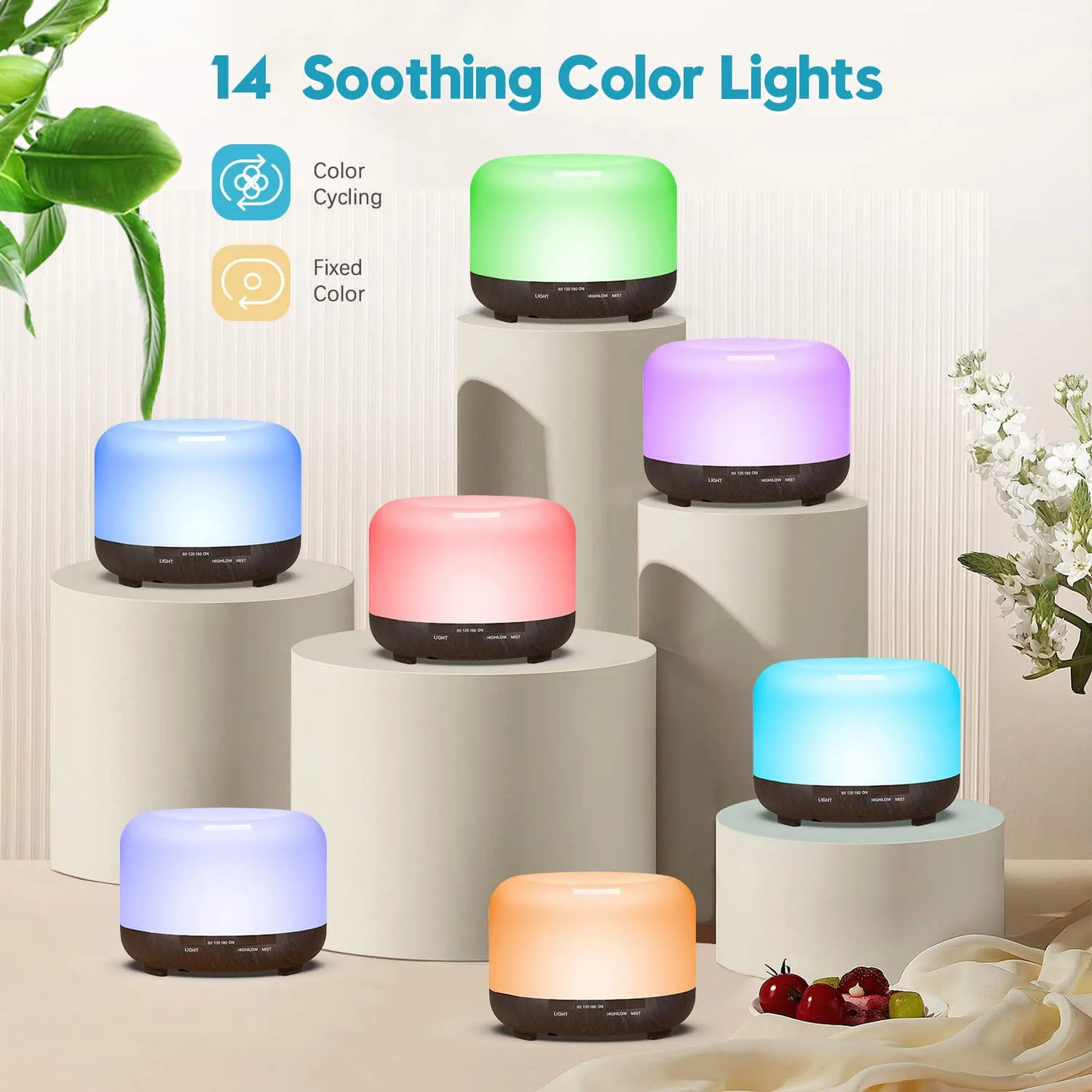 500ML Aromatherapy Oil Diffuser, 6 Bottle 10ML Essential Oil Set (Lavender/Rose/Jasmine/Lemon/Hilton/Ocean)