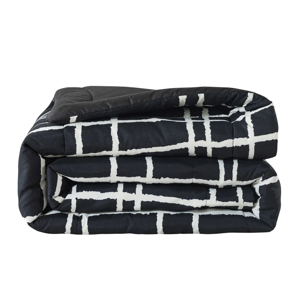 7-Piece Full Reversible Comforter Set, Sheets, Pillowcases, Shams, Storage Bag, Soft Polyester Bedding, Black White Checker