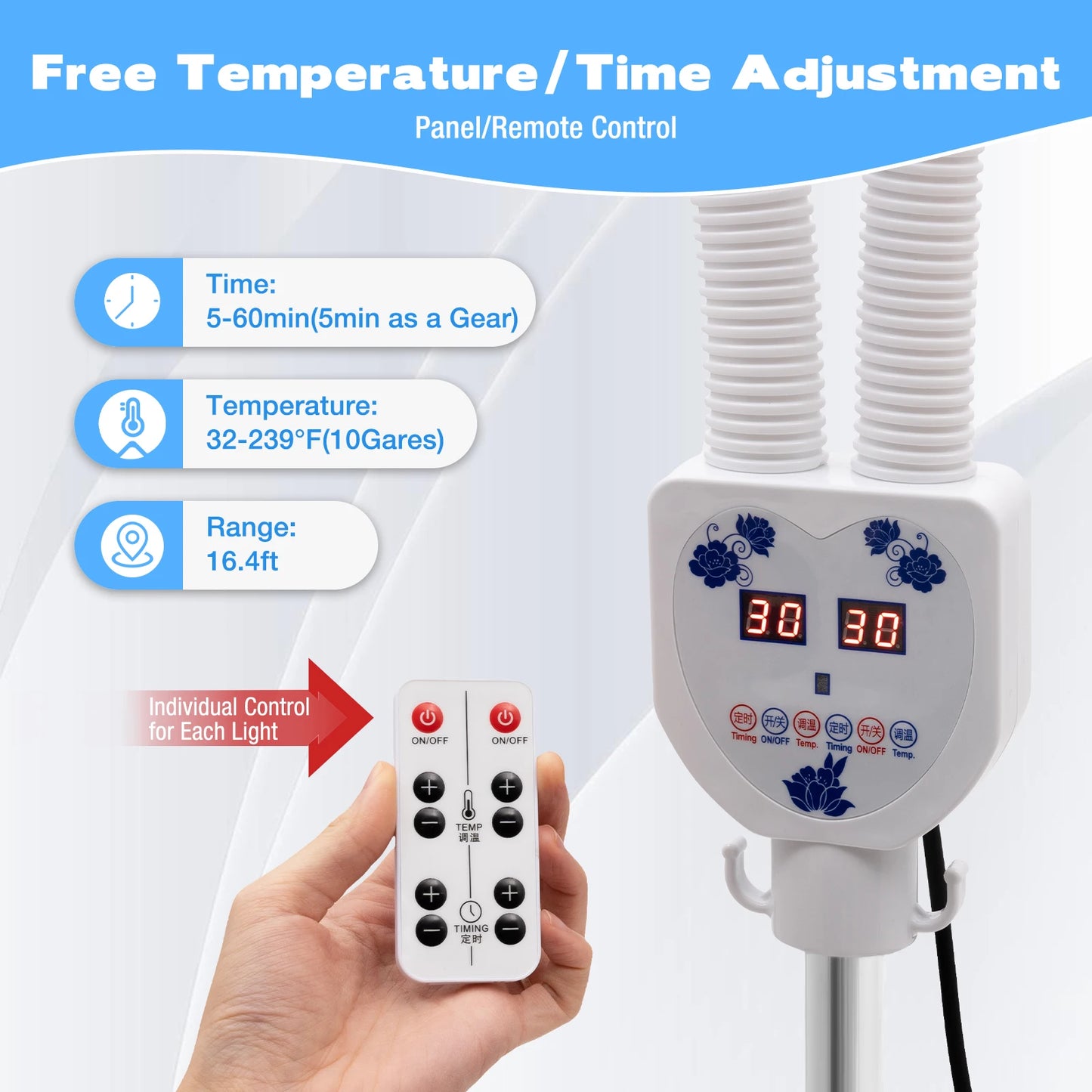 Double head Electric Infrared Therapy Lamp, 360°, Adjustable, Temperature Heat Lamp, 6 Universal Wheels