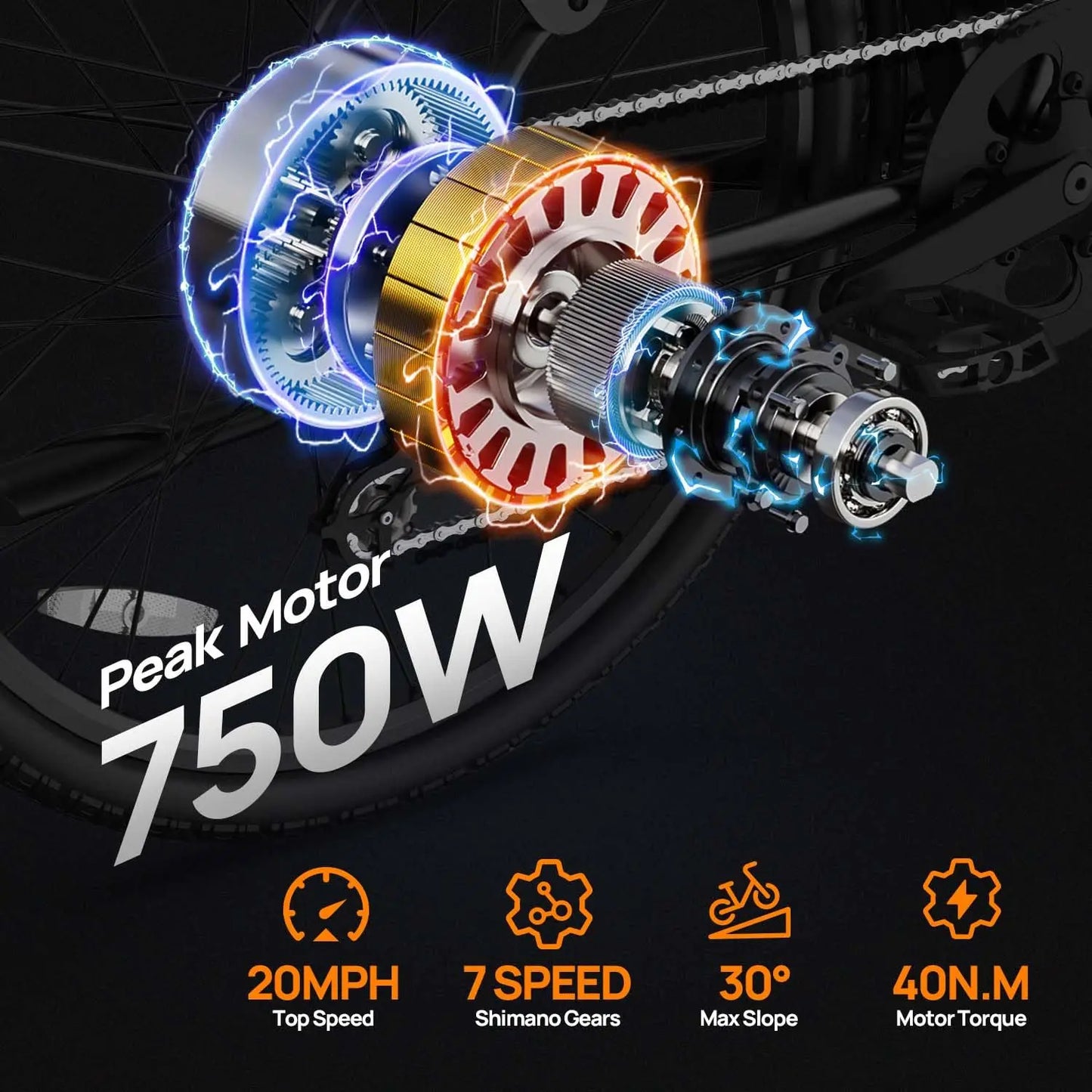 Peak 750W E26 Electric Bike, 26x2" Commuter Tires, 48V 10.4Ah Removable Battery, 20MPH Speed, 7-Speeds, LCD Display