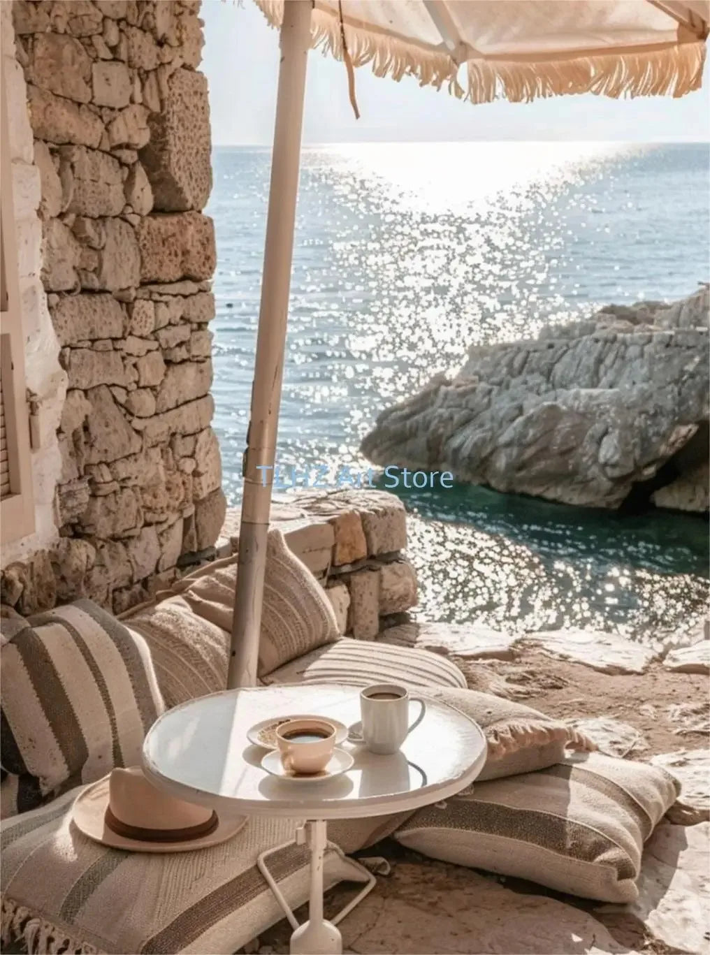 Modern Greece Summer Coast Santorini Travel Landscape Posters And Prints, Canvas Printing, Wall Art