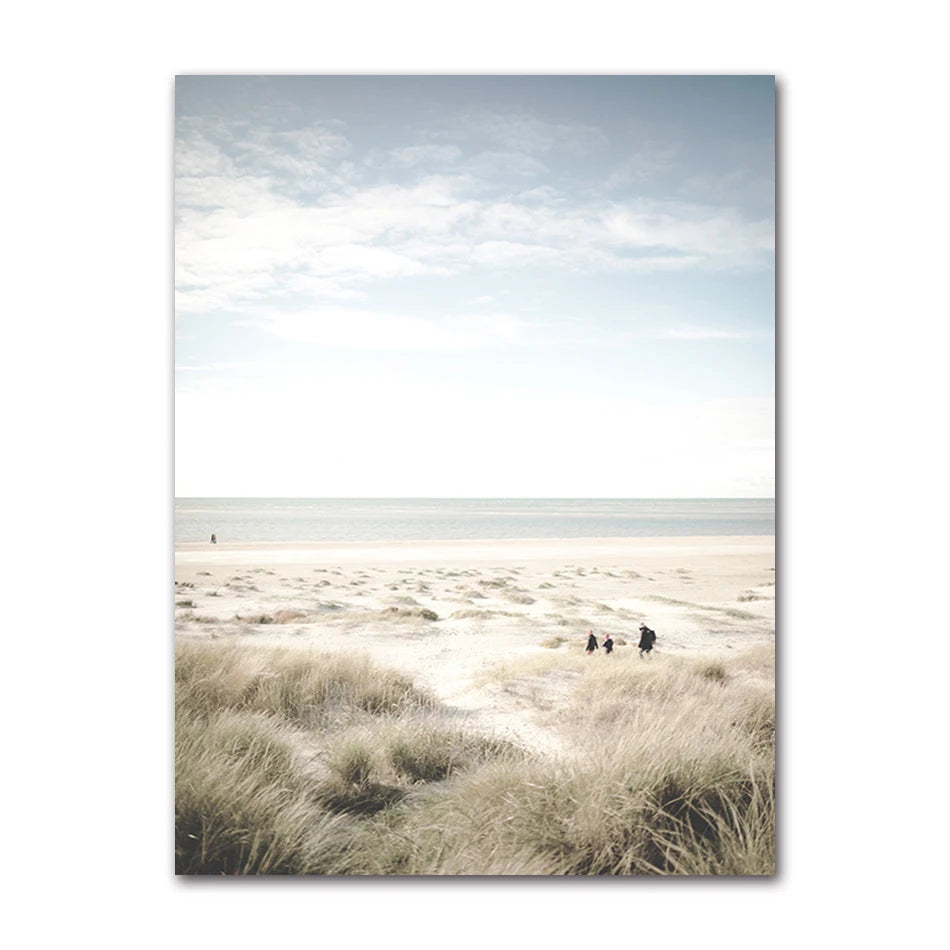 Beach Sea Ocean Canvas Wall Art Poster, Bridge Leaves Turtle Seagull Print Painting, Vibrant Summer Picture