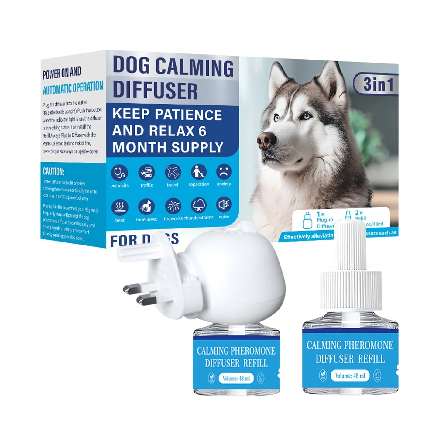 Pet Calming Diffuser, 3-in-1 Stress Relief Pheromones, Anxiety & Aggression Reducer, 1 Diffuser 2 Refill