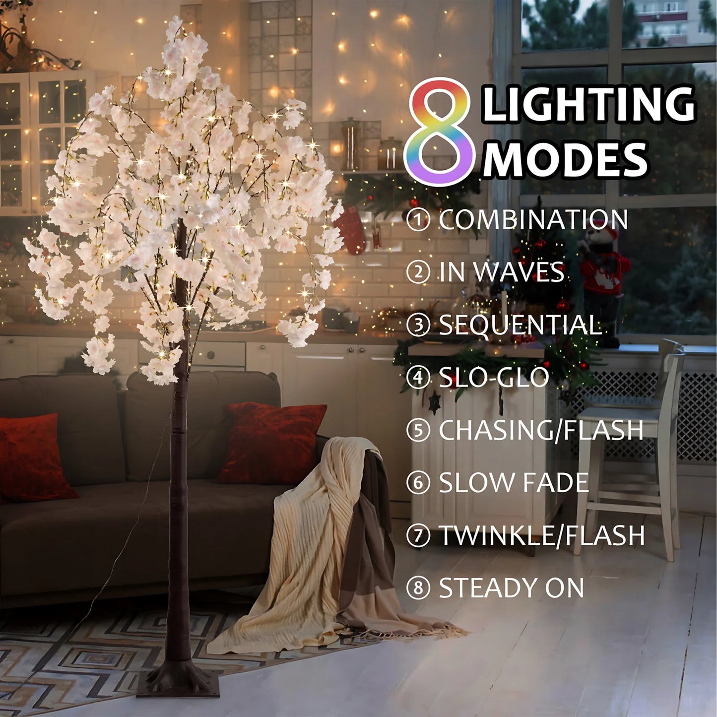 Artificial Cherry Blossom Tree, 6ft Tall, 450 LED Lights, Warm