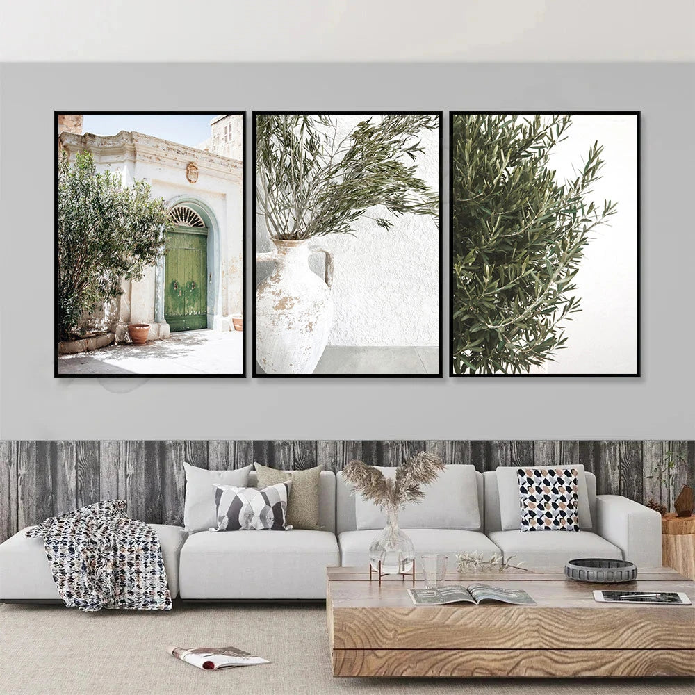 Spanish Italy Puglia Architecture Posters, Canvas Painting, Green Leaves, Indoor Plants, Wall Art Print Pictures