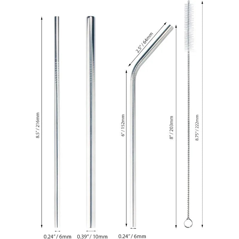 Reusable, Stainless Steel, Drinking Straws, Cleaning Brushes
