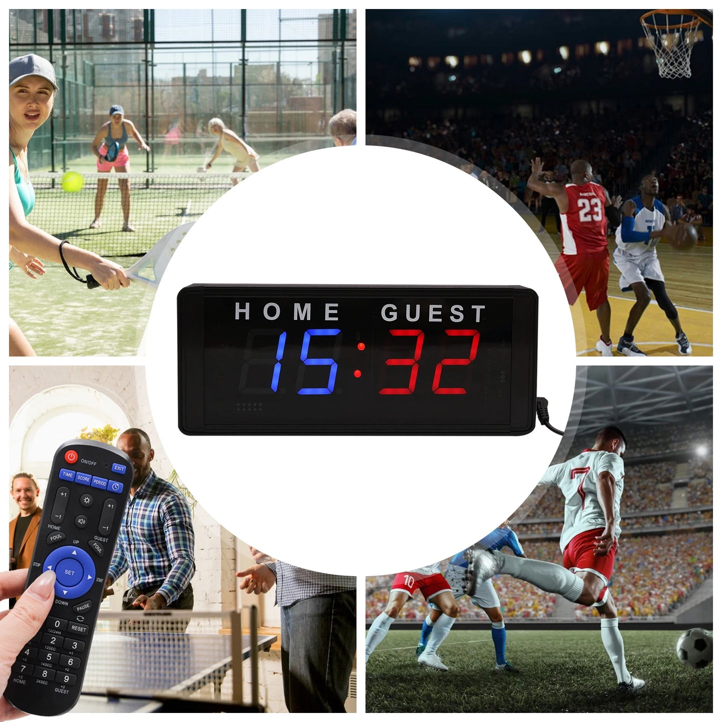 4-Digit, LED Electronic Score Keeper, Remote, Badminton/Volleyball/Baseball/Table Tennis
