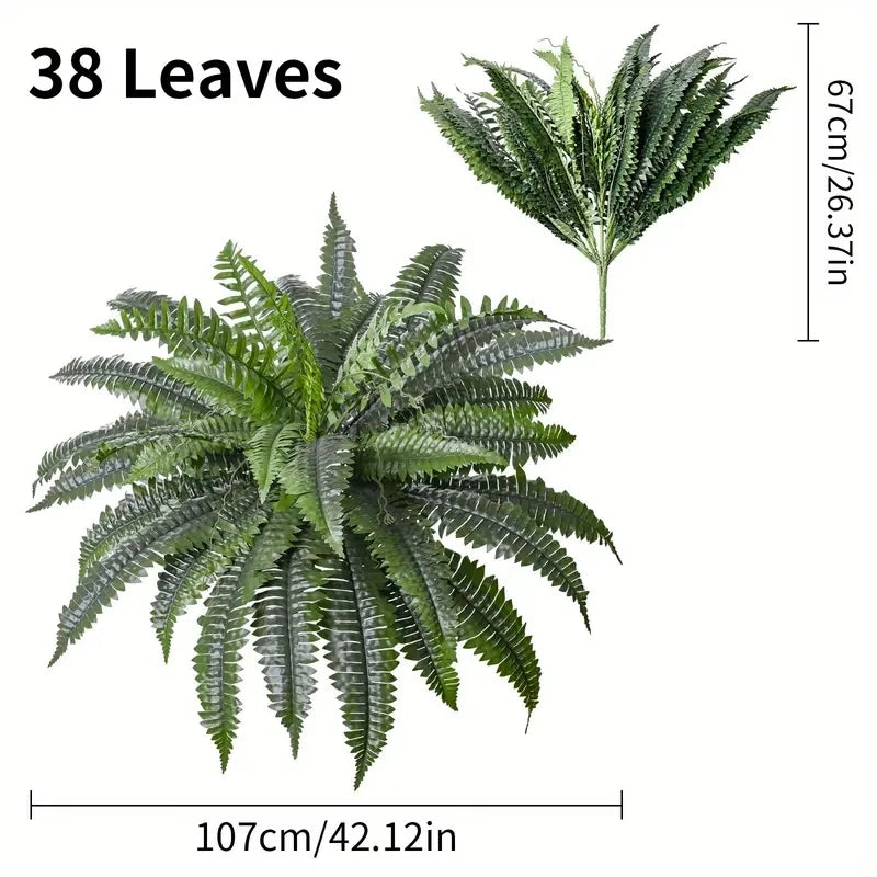 Realistic Boston Ferns, Artificial, UV Resistant Fake Greenery, Door Porch Decors