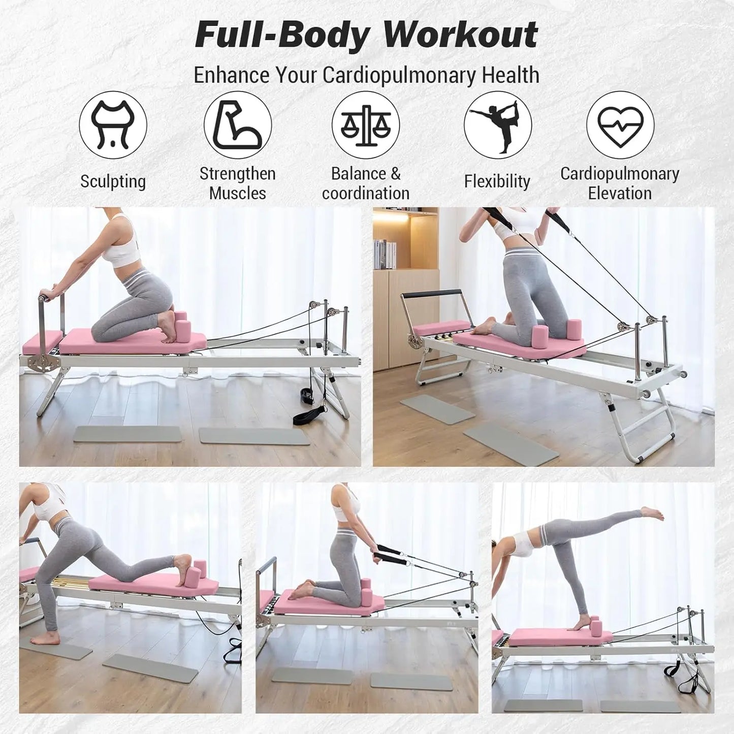 Pilates Reformer Machine 77", Foldable, Adjustable