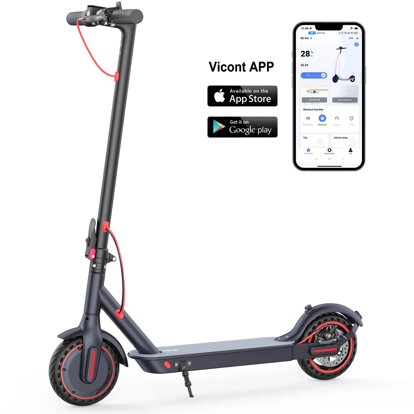 Smart Control Electric Scooter, 350W, 19mph 8.5 inch tire, Foldable