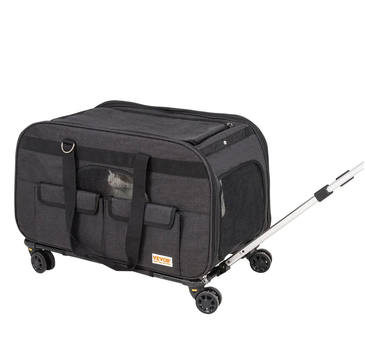 VEVOR Rolling Pet Carrier Telescopic Handle Shoulder Strap for Pets 35 lbs