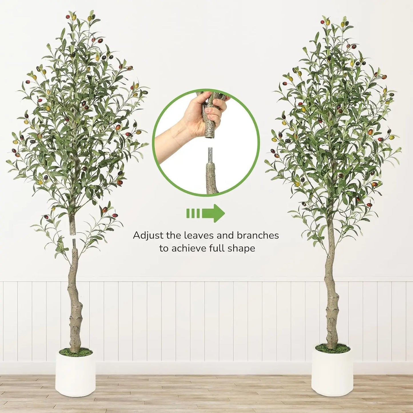 2 Pack Faux Olive Tree Tall, Artificial, Indoor, White Planter, Green Moss